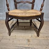 French provincial oak armchair with woven seat, early 20th century, France