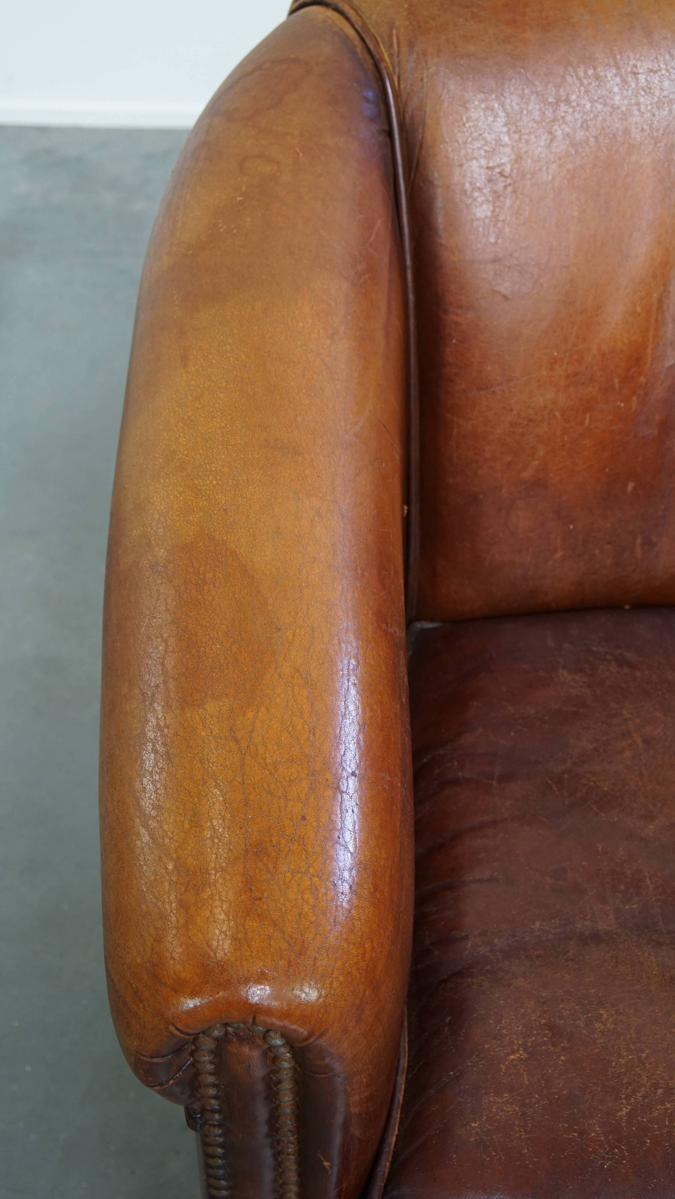 Cognac-Colored Sheepskin Leather Club Chair