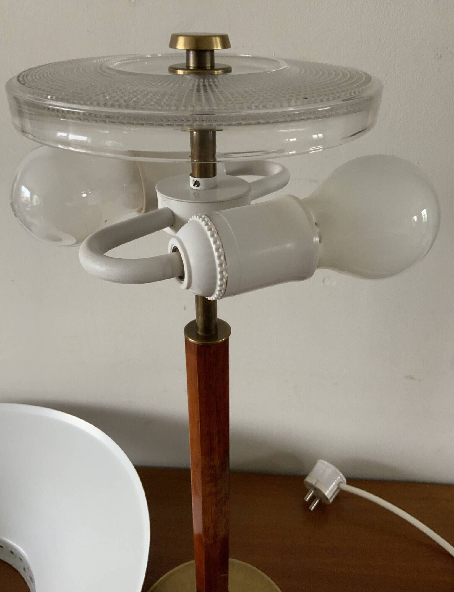 Rare Vintage Brass And Teak Table Lamp Borden's Boras Model 8445, 1940's