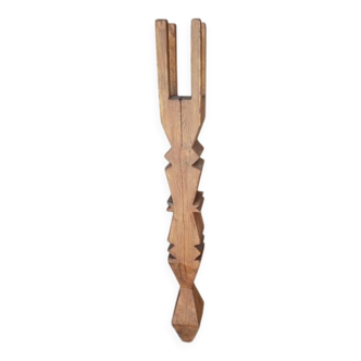 Brutalist ethnic sculpture / Totem, solid wood on base