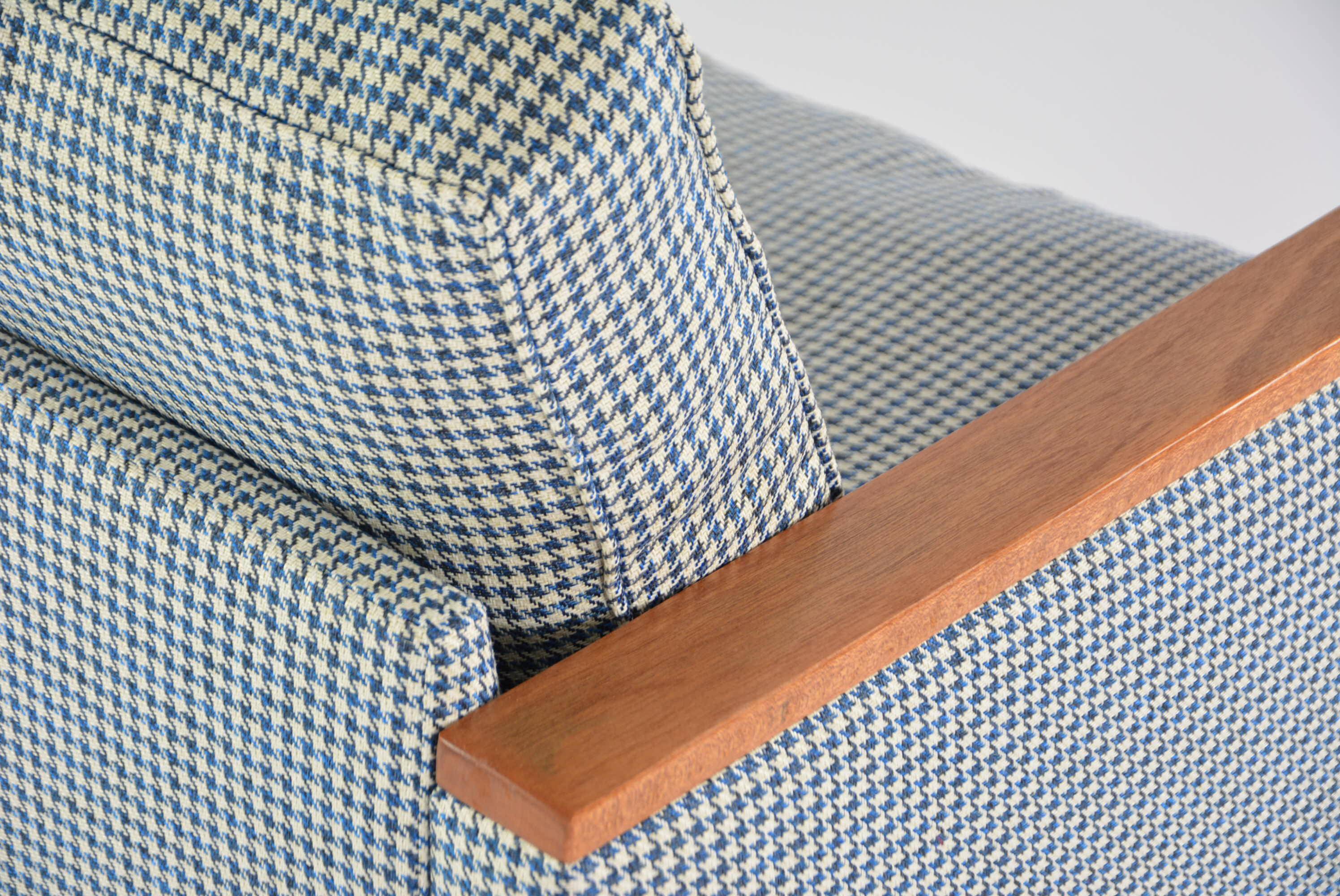 Blue houndstooth square armchairs