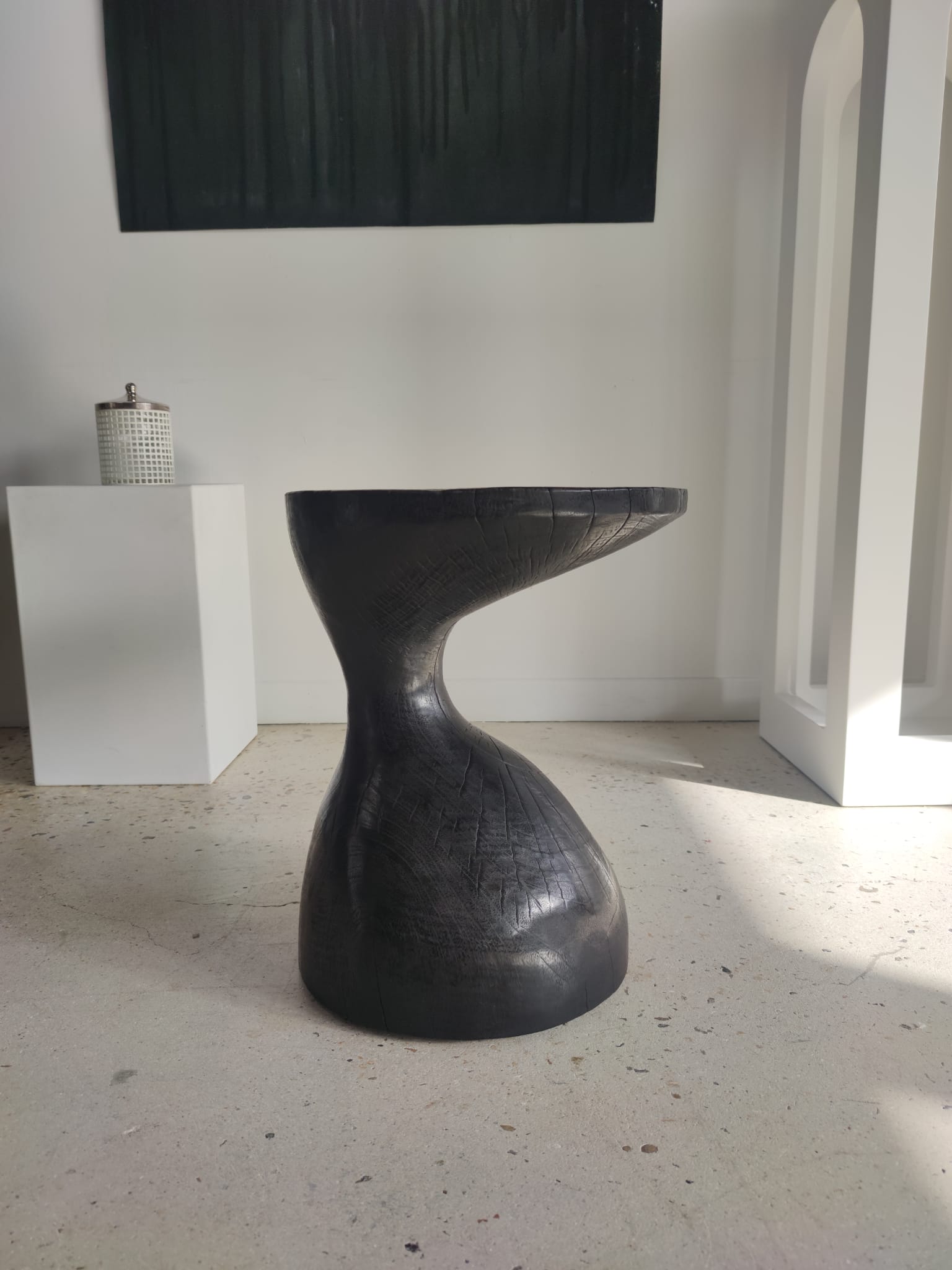 Sofa end in solid wood monoxyl organic shape black color