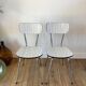 Duo of white formica chairs marble effect 70s