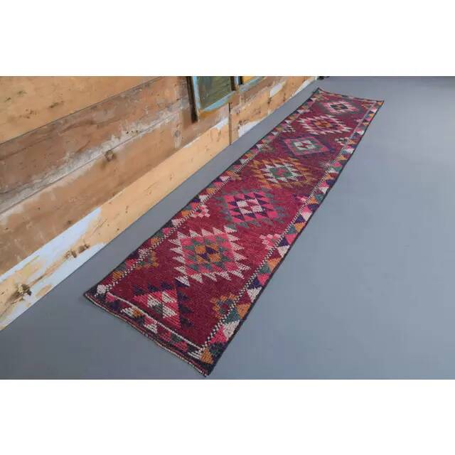 Vintage Turkish Hand-Knotted Pink Runner 75x332