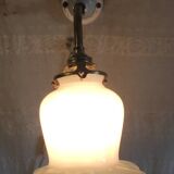 Swan neck wall light in brass, porcelain and opaline - mid 20th century.