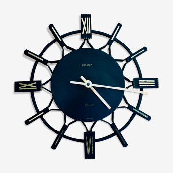 Europa wrought iron clock black and gold 1960