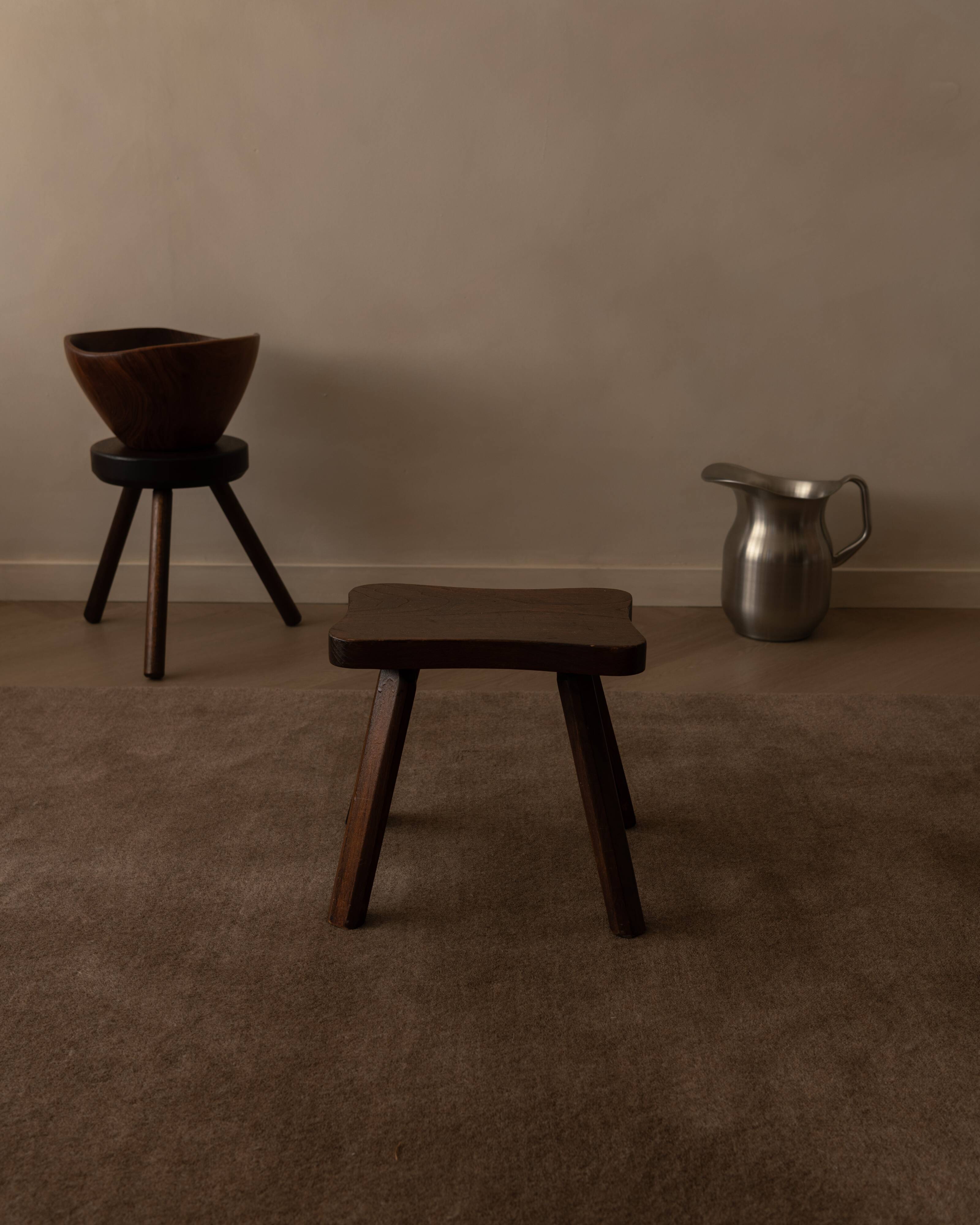 Vintage wooden wave stool · rustic low side table