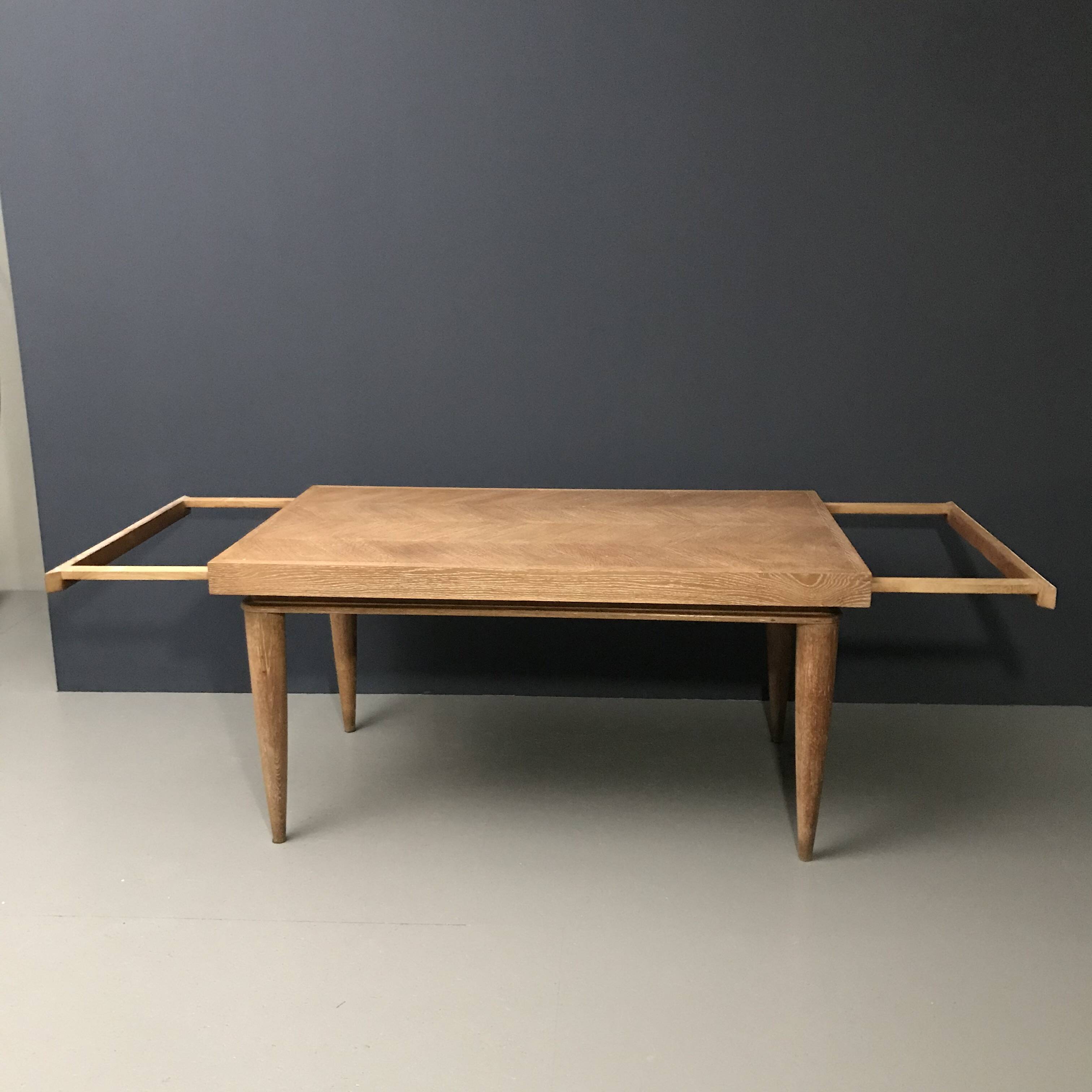 French Art Deco Expandable Oak Table, 1980s