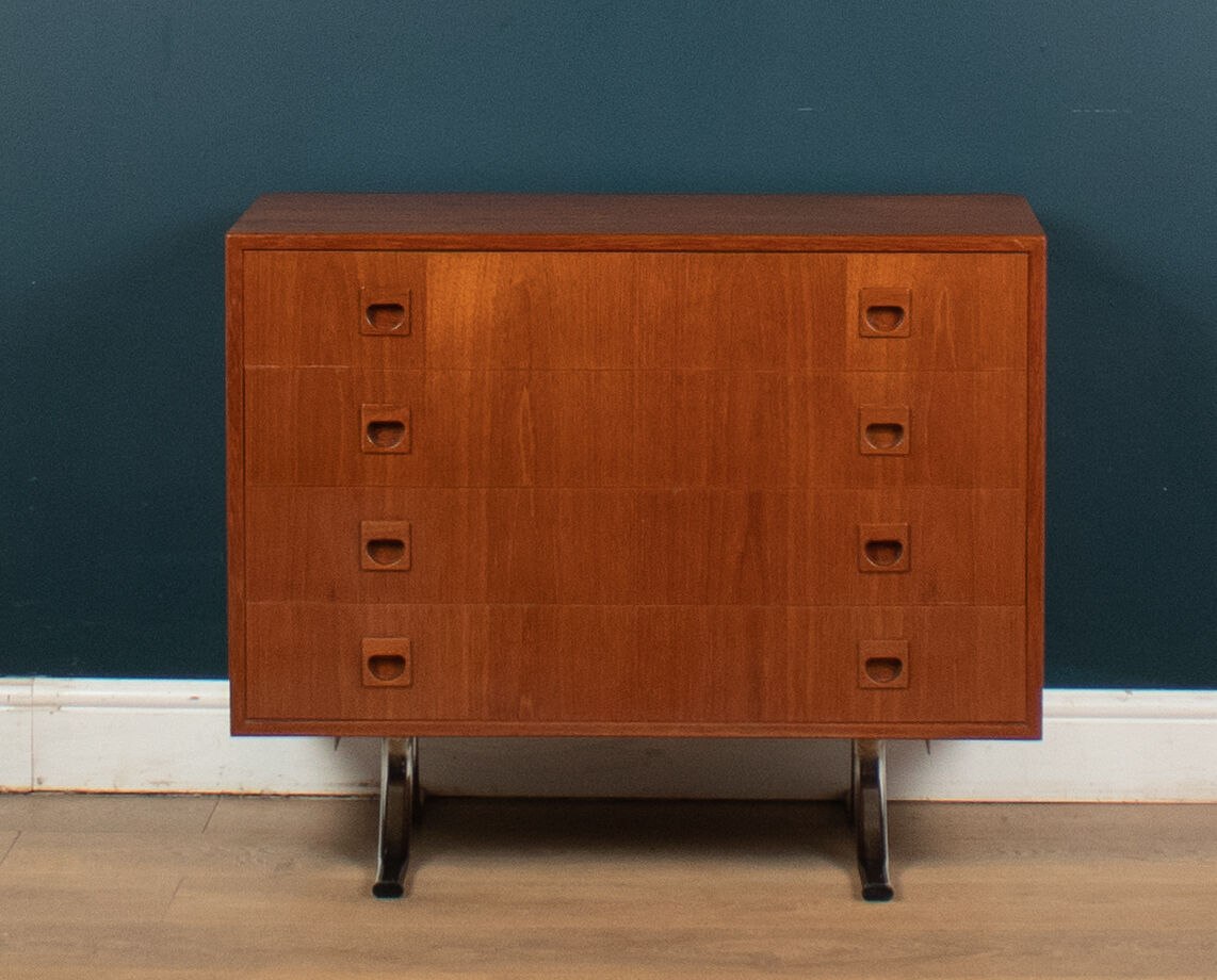 Retro teak 1960s danish chest of drawers on metal legs