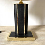 70s-80s living room lamp in leather and gold metal
