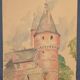 French school 20th century "The castle tower" watercolor