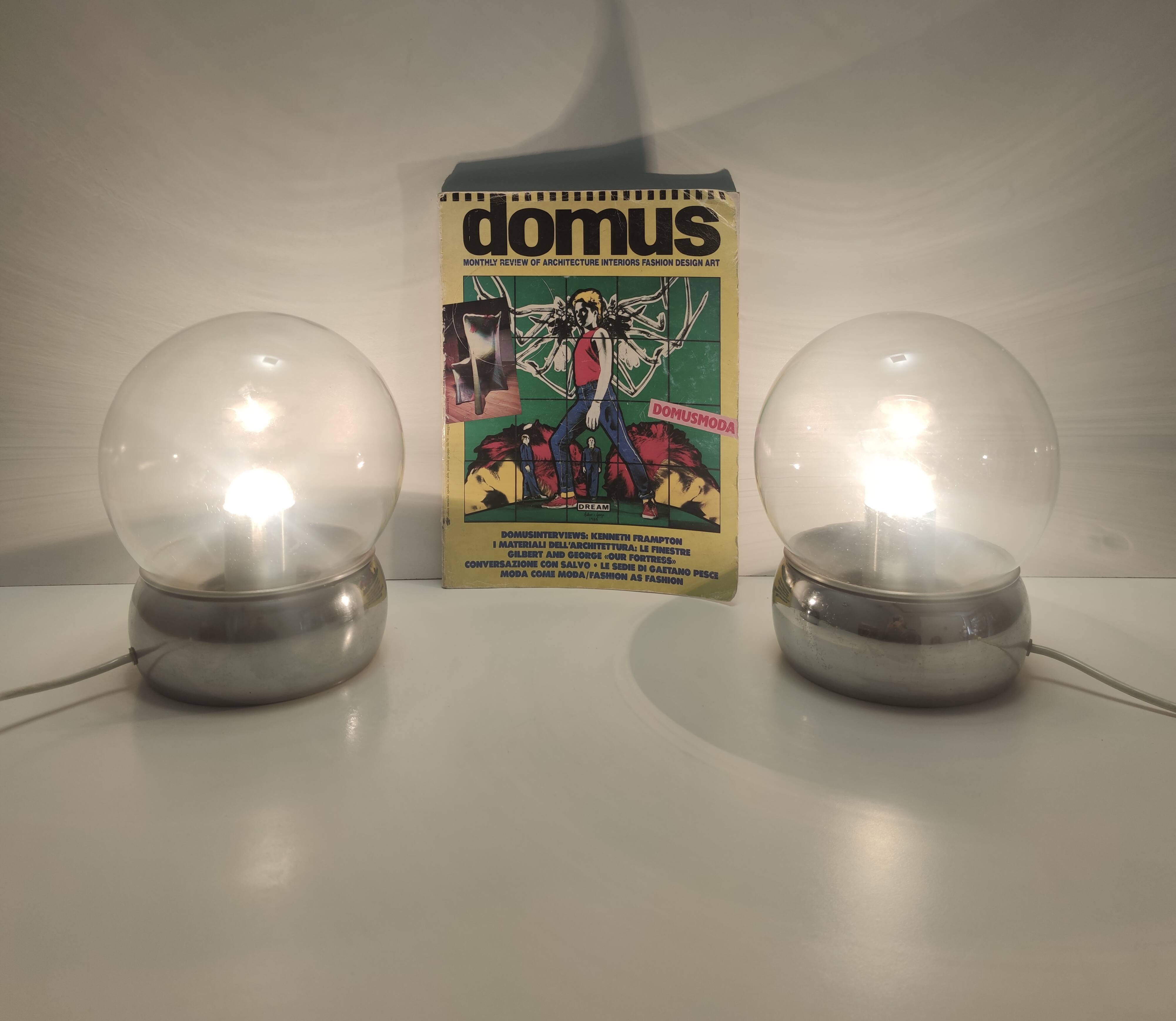 Pair of Vintage Glass and Metal Table Lamps "Vieste" by GPA Monti for Candle