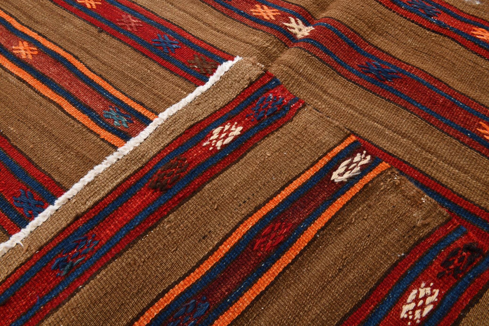 Turkish Striped Red Brown Vintage Kilim Rug, 154x246Cm