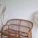 Vintage 1970s rattan bench