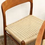 Mid Century Teak Dining Chairs by Niels O. Møller for J.L. Moller, Model 56 & 75 with papercord seat