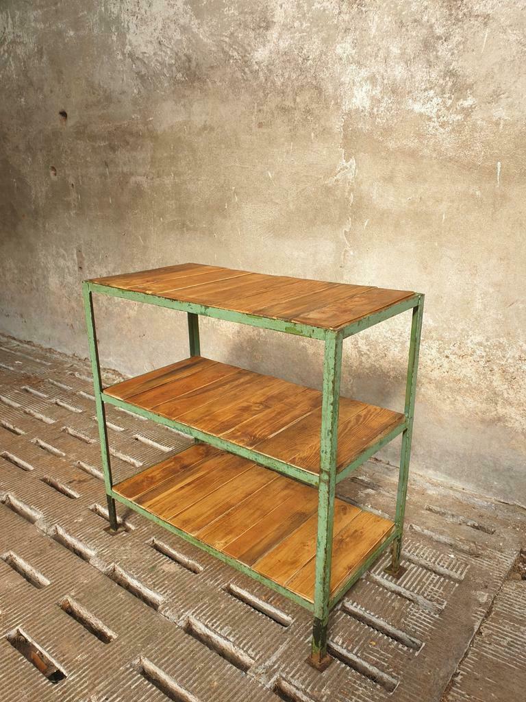 Old shelving green with wood