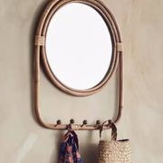 Miroir bohème rond en bambou+ 5 patères – 48 × 2 × 63 cm