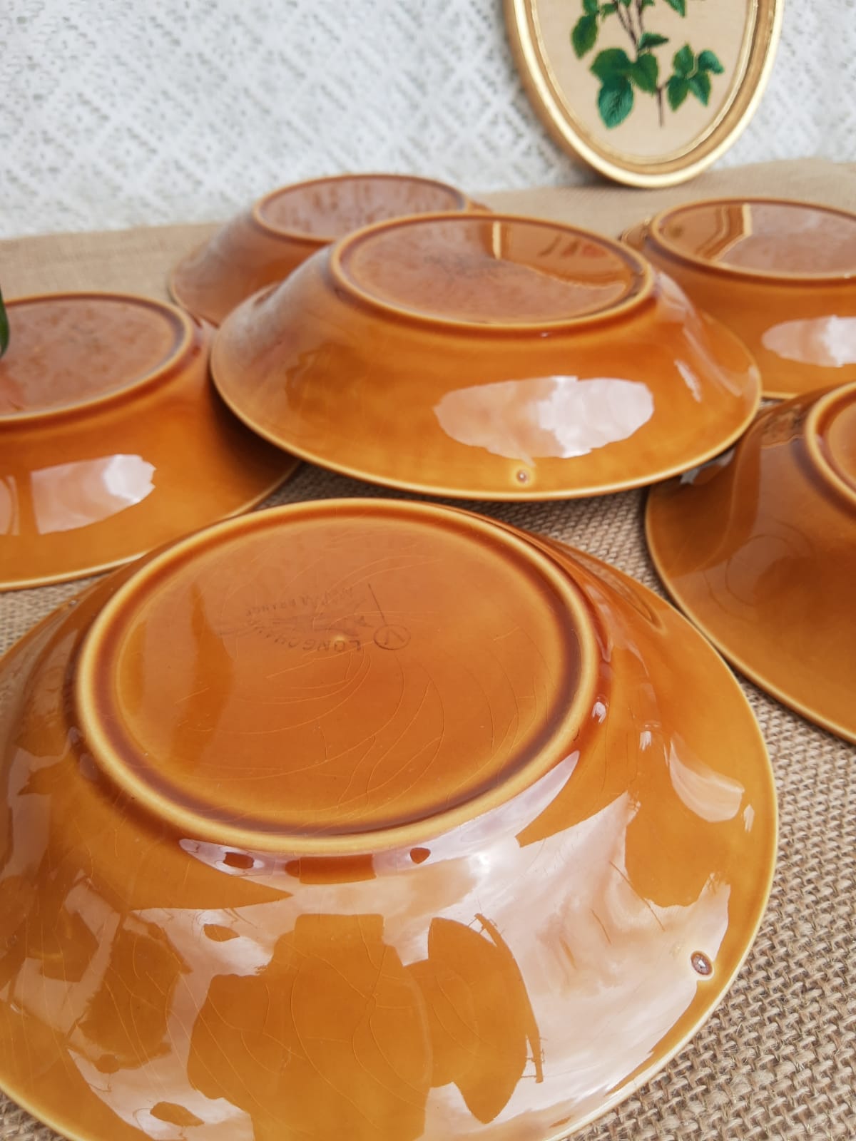 Set of 6 hollow plates Longchamp France mustard - vintage
