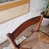 Chaises de salle à manger rustiques en teck et jonc de style français du milieu du siècle (x6)