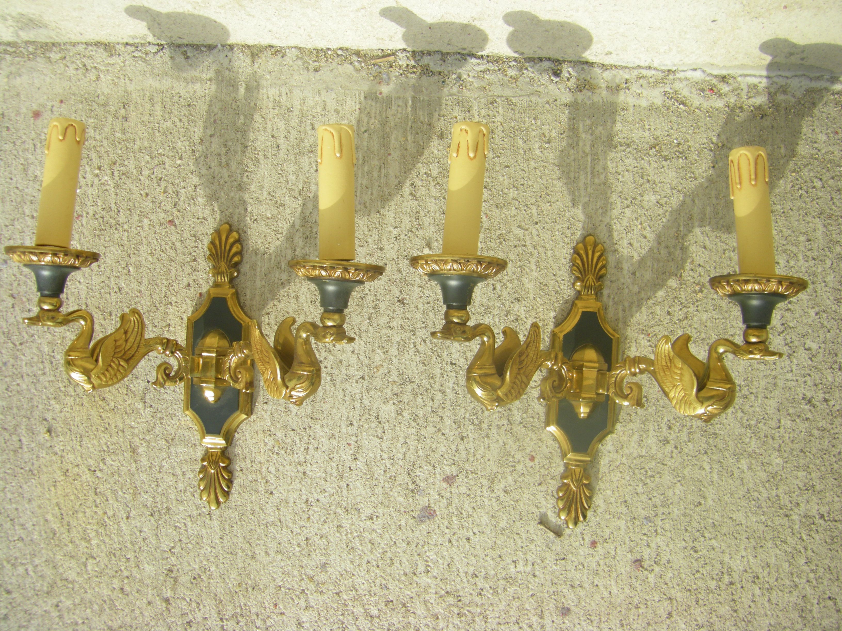 Pair of “Aux Cygnes” wall lights by Lucien Gau in Paris