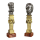 Pair of Abyssinian busts in nickel on gilded bronze and marble bases, 19th century.