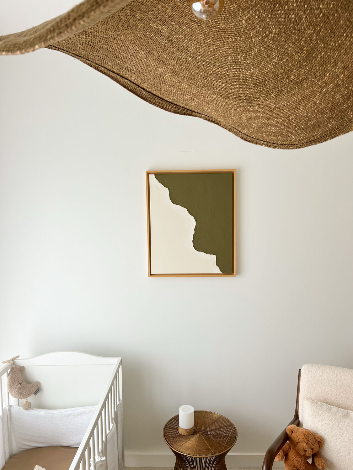 Tableau relief vert kaki et crème