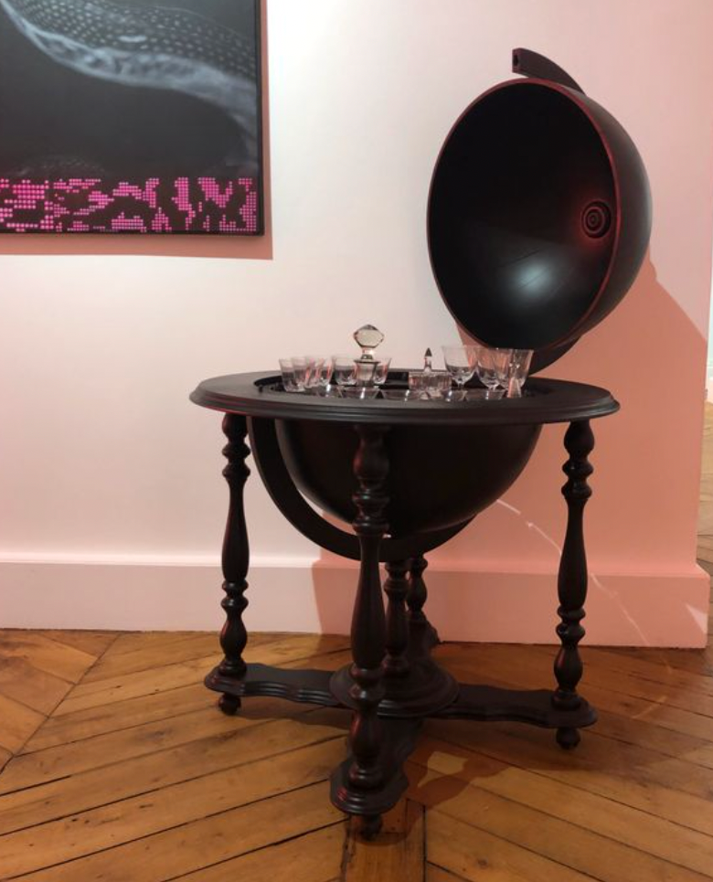 Bar Globe Terrestrial Map Eucalyptus Wood World Painted Black