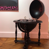 Bar Globe Terrestrial Map Eucalyptus Wood World Painted Black