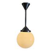 Art Deco aluminium suspension with XL opaline globe - mid 20th century.
