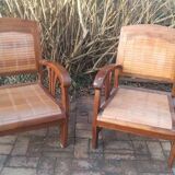 2 Fauteuils teck bambou style colonial