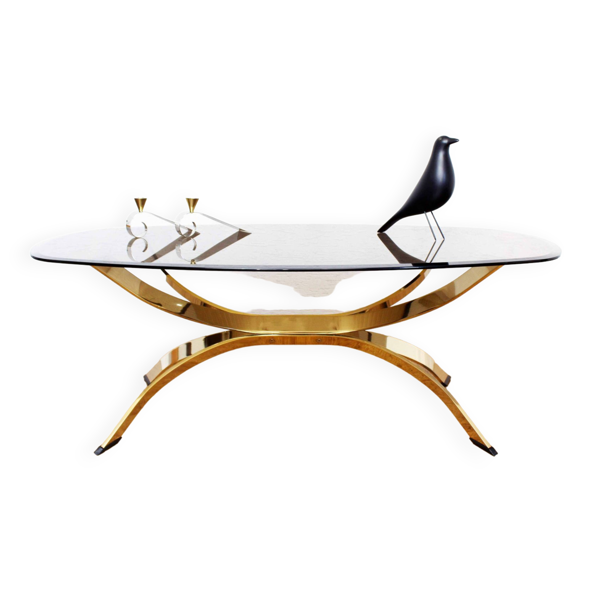 Italian coffee table in smoked glass and brass