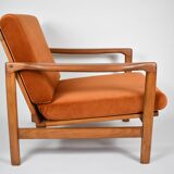 Fauteuil scandinave d'origine restauré, années 60, rouille, velours