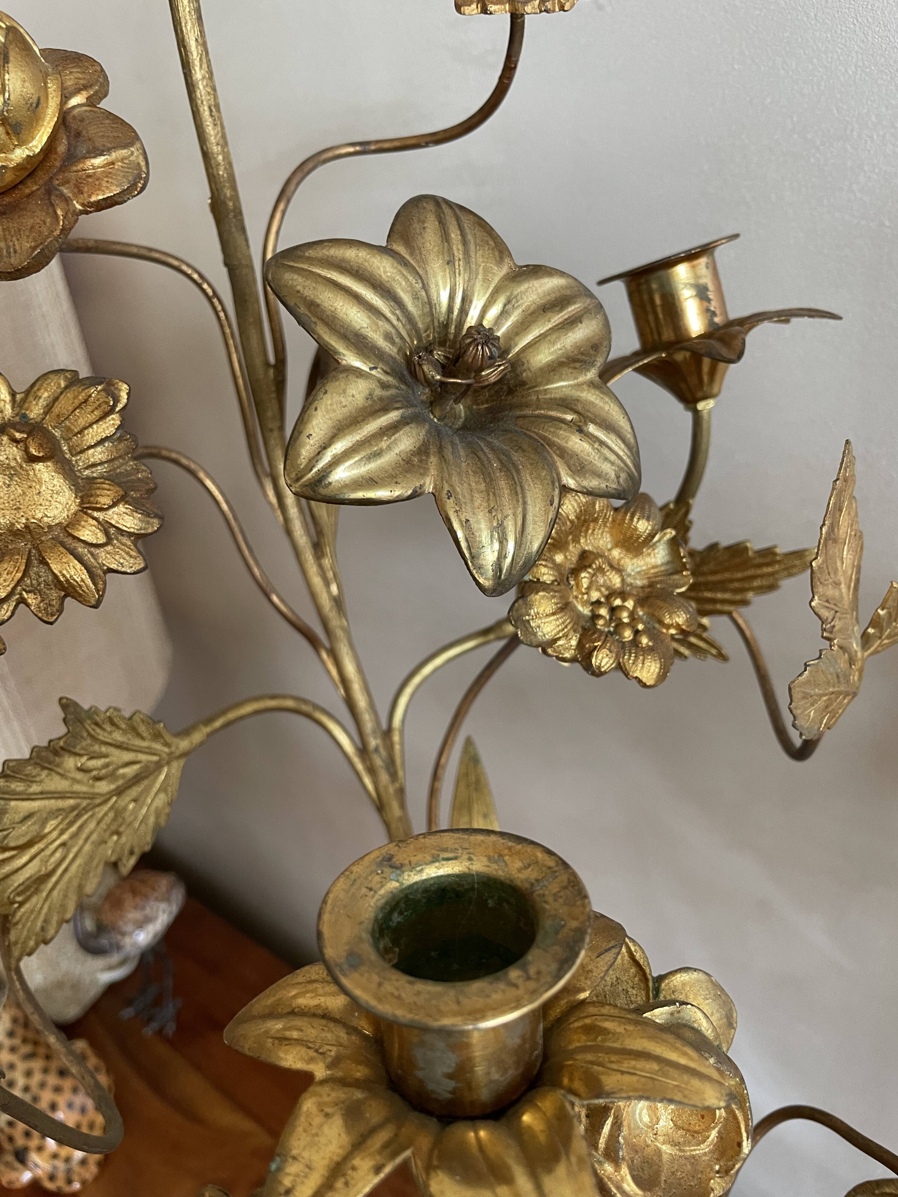 Brass church candelabra with fleur-de-lys