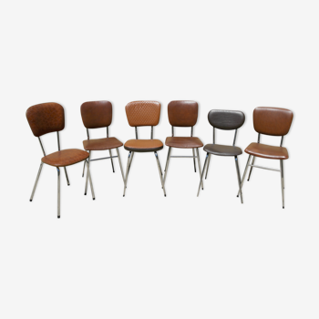 Ensemble de 6 chaises vintage en skaï marron