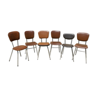 Ensemble de 6 chaises vintage en skaï marron