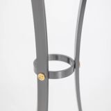 “Canabas” pedestal table in patinated leather, steel, and gilded brass. Contemporary. LS59502209H