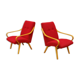 Pair of red armchairs model 6953 by Jaroslav Smidek published by TON
