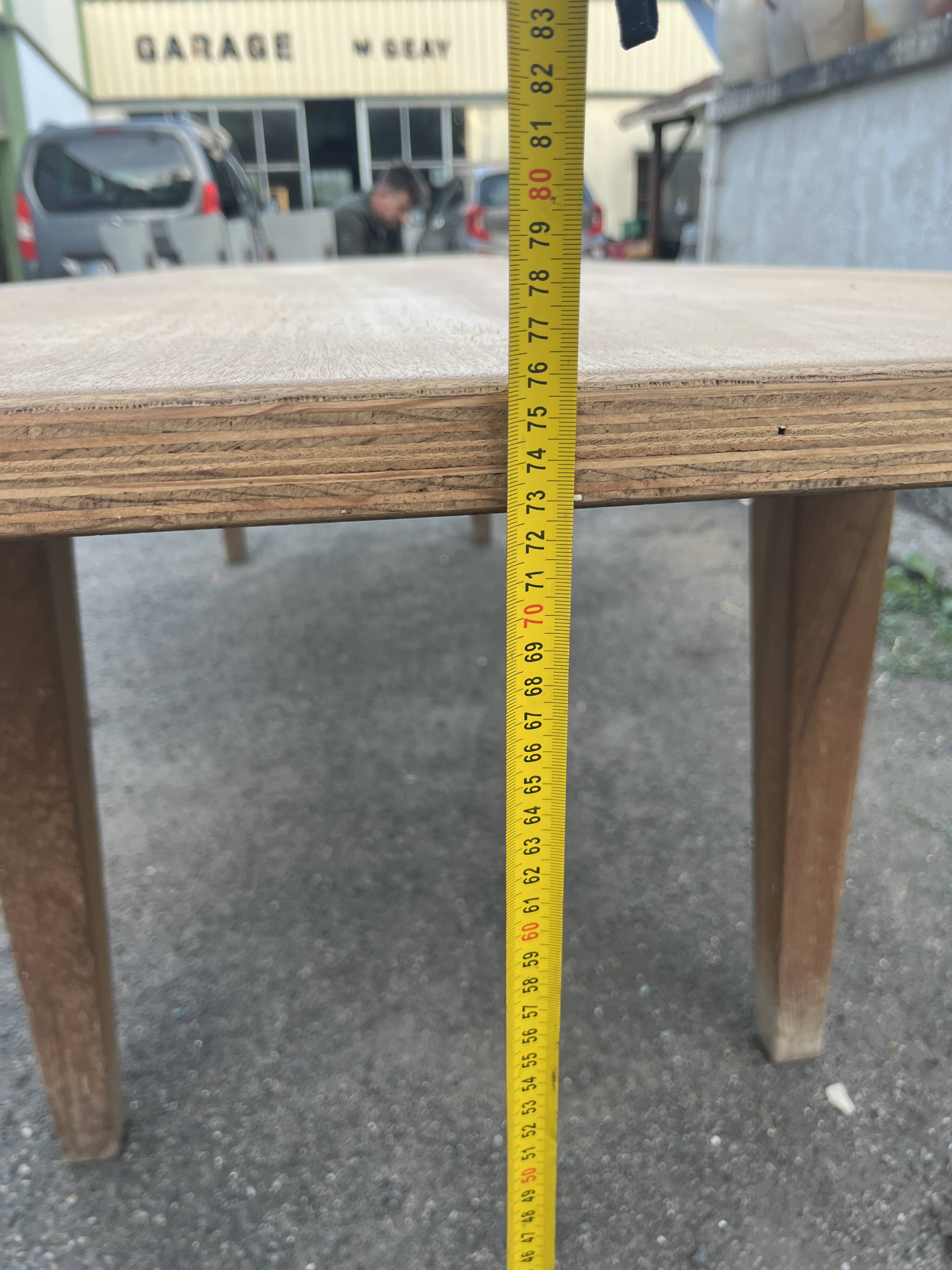Large table 3 metres, tapered wooden legs, sanded top.