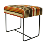 Ottoman stool in metal & vintage upholstery fabric