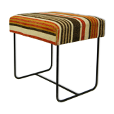 Ottoman stool in metal & vintage upholstery fabric
