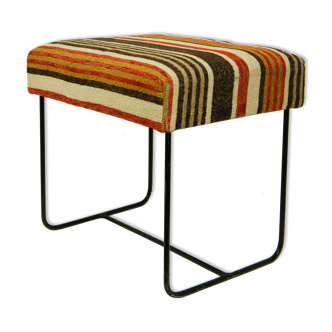 Ottoman stool in metal & vintage upholstery fabric