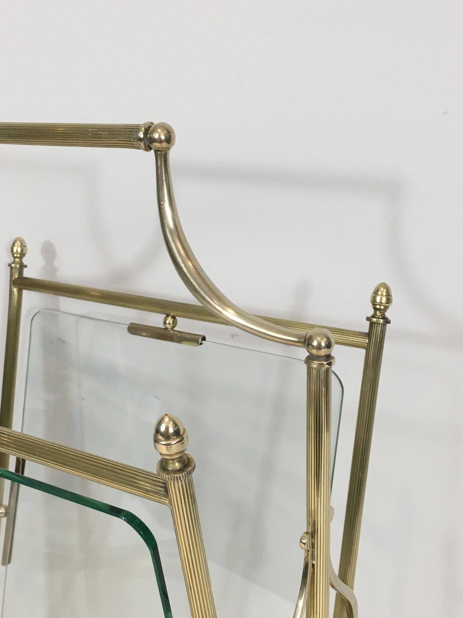 Brass and Transparent Glass Magazine Rack by Maison Jansen