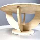 Vintage round ravertine coffee table, 1970s