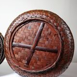 Pair of vintage nesting handmade Japanese woven bamboo baskets