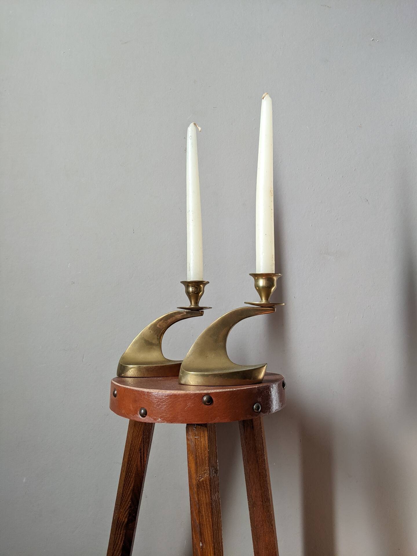 Pair of brass candle holders Scandinavian decoration