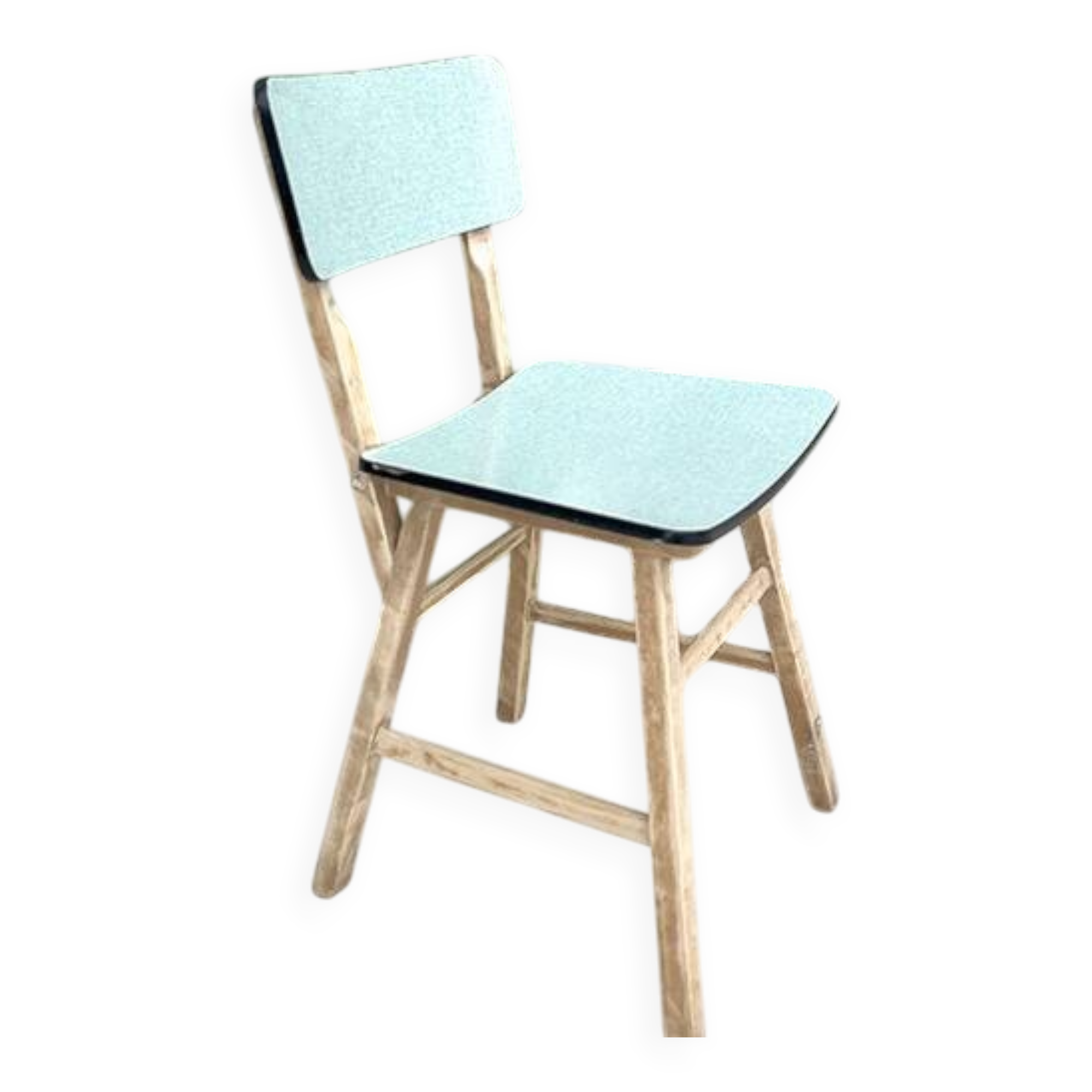 Set of 2 wooden and water green Formica chairs