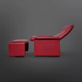 Desede DS50 avec pouf en cuir rouge, Suisse années 1980.
