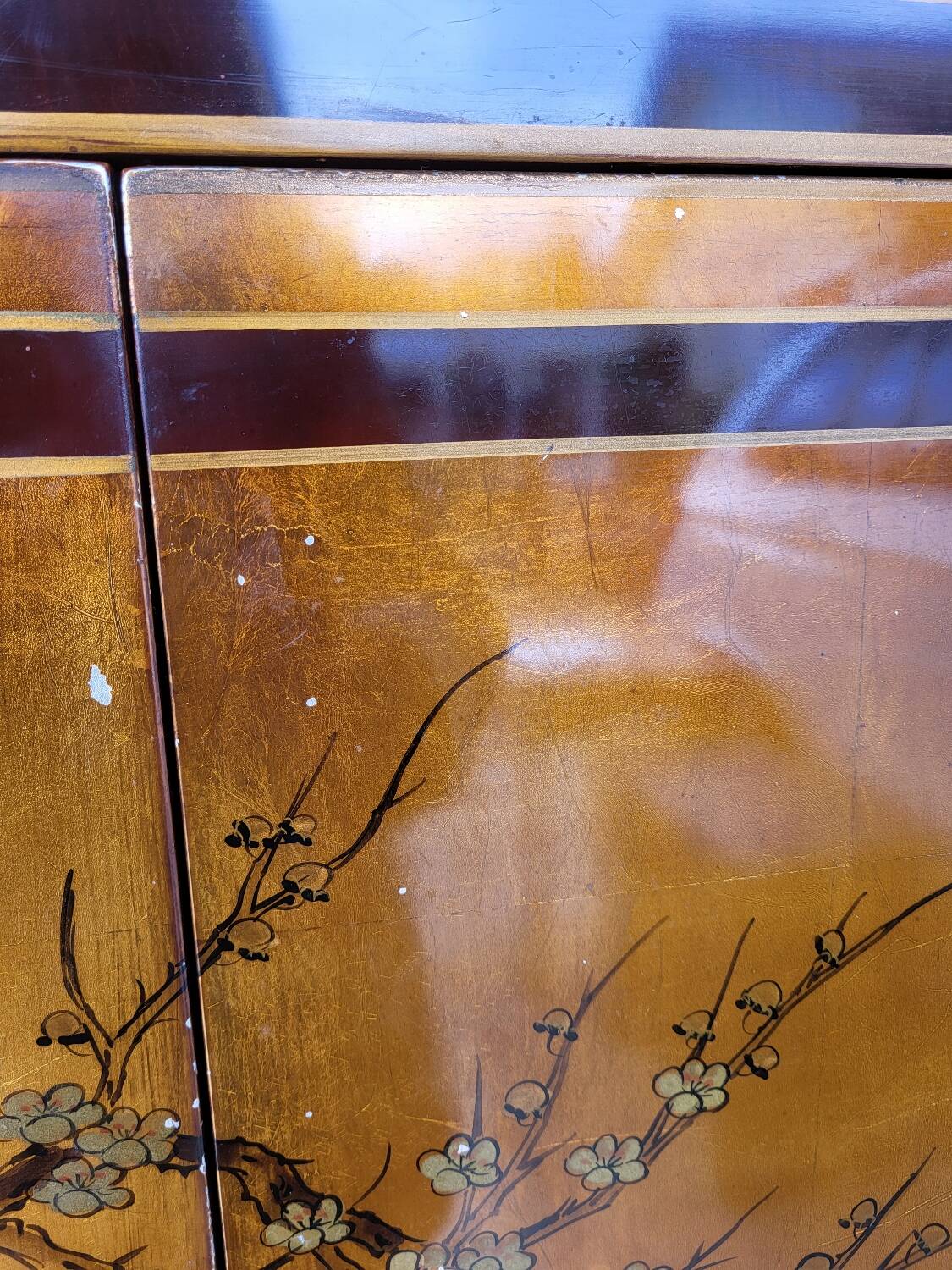 Chinese lacquered TV cabinet L 1m H 1.34m D 0.50m