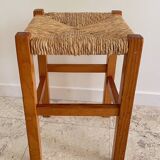 Pair of vintage wooden and straw stools