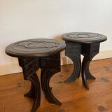 Touareg pedestal tables in wood and embossed leather